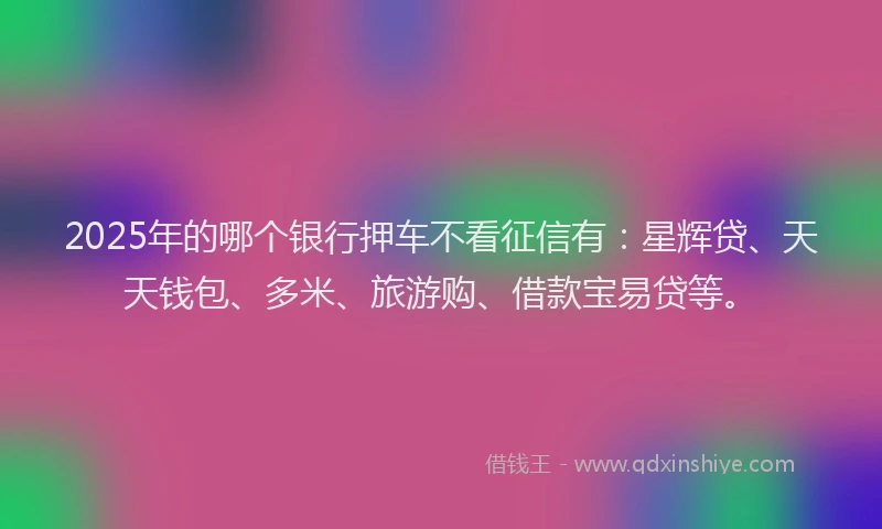 2025年的哪个银行押车不看征信有：星辉贷、天天钱包、多米、旅游购、借款宝易贷等。
