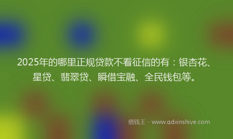 2025年的哪里正规贷款不看征信的有：银杏花、星贷、翡翠贷、瞬借宝融、全民钱包等。