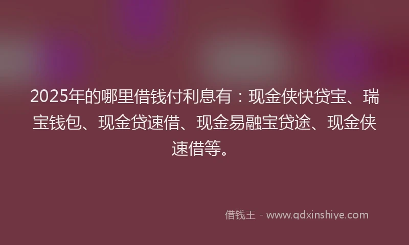 2025年的哪里借钱付利息有：现金侠快贷宝、瑞宝钱包、现金贷速借、现金易融宝贷途、现金侠速借等。