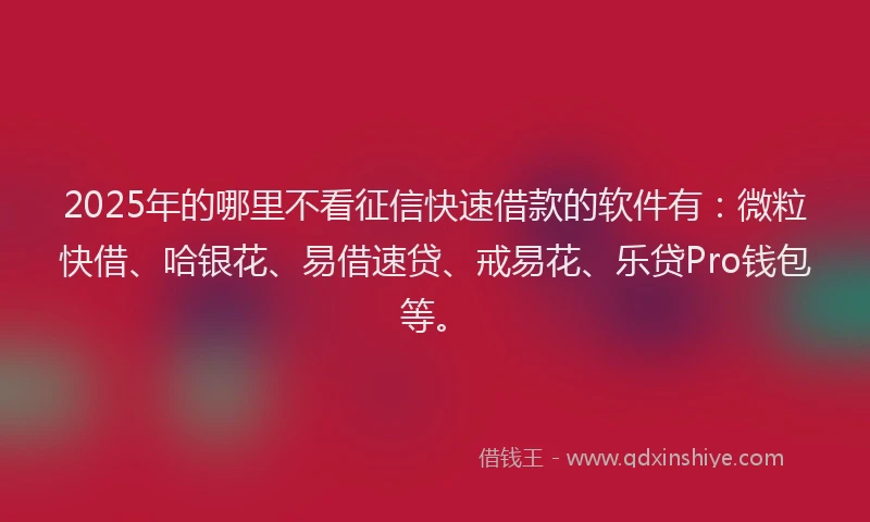 2025年的哪里不看征信快速借款的软件有：微粒快借、哈银花、易借速贷、戒易花、乐贷Pro钱包等。