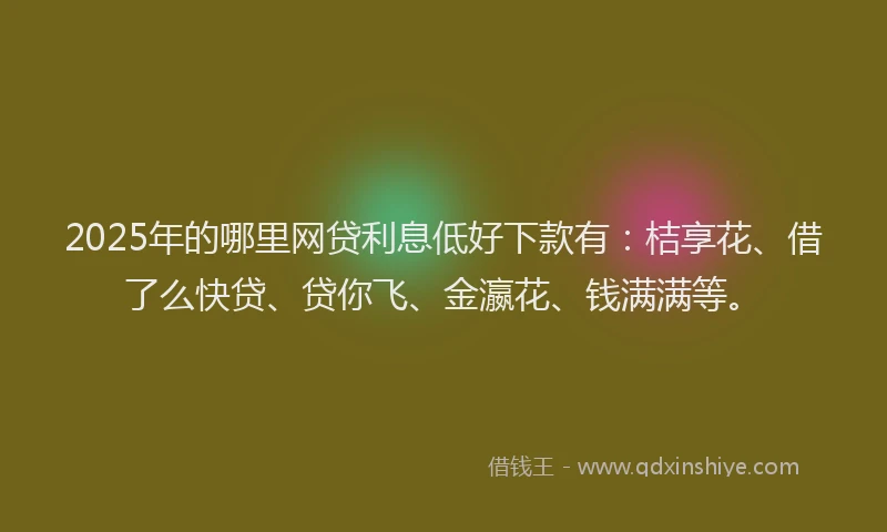 2025年的哪里网贷利息低好下款有：桔享花、借了么快贷、贷你飞、金瀛花、钱满满等。