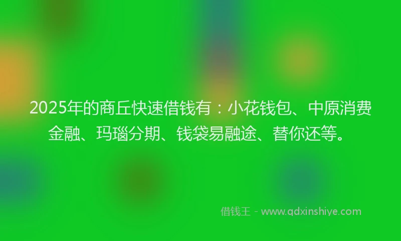 2025年的商丘快速借钱有：小花钱包、中原消费金融、玛瑙分期、钱袋易融途、替你还等。