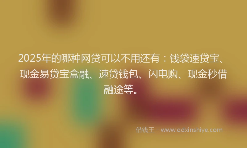 2025年的哪种网贷可以不用还有：钱袋速贷宝、现金易贷宝盒融、速贷钱包、闪电购、现金秒借融途等。
