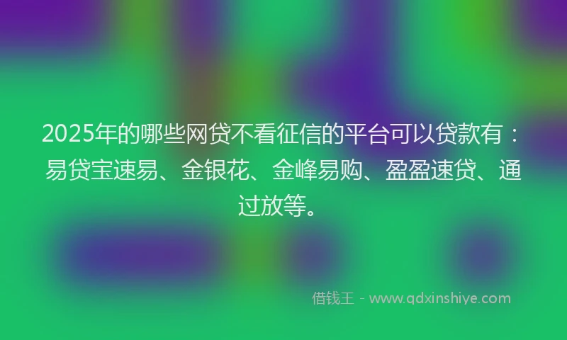 2025年的哪些网贷不看征信的平台可以贷款有：易贷宝速易、金银花、金峰易购、盈盈速贷、通过放等。