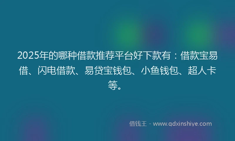 2025年的哪种借款推荐平台好下款有：借款宝易借、闪电借款、易贷宝钱包、小鱼钱包、超人卡等。