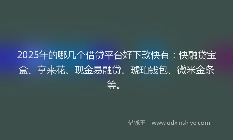 2025年的哪几个借贷平台好下款快有：快融贷宝盒、享来花、现金易融贷、琥珀钱包、微米金条等。