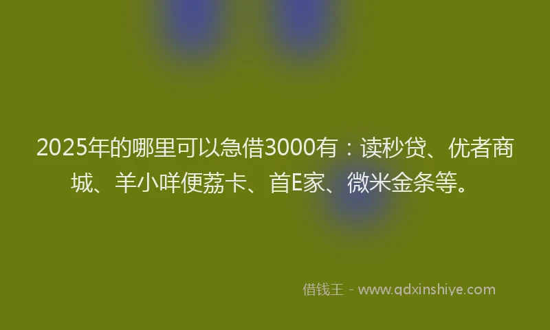 2025年的哪里可以急借3000有：读秒贷、优者商城、羊小咩便荔卡、首E家、微米金条等。