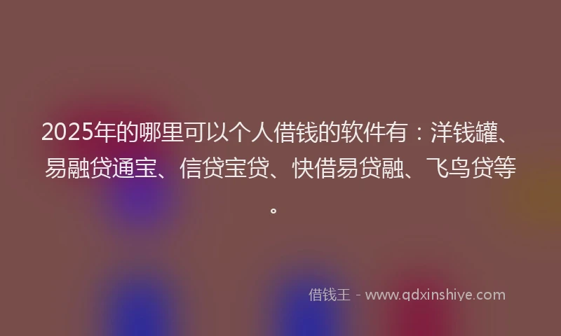 2025年的哪里可以个人借钱的软件有：洋钱罐、易融贷通宝、信贷宝贷、快借易贷融、飞鸟贷等。