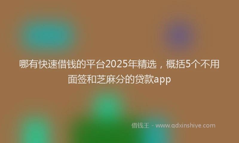 哪有快速借钱的平台2025年精选，概括5个不用面签和芝麻分的贷款app