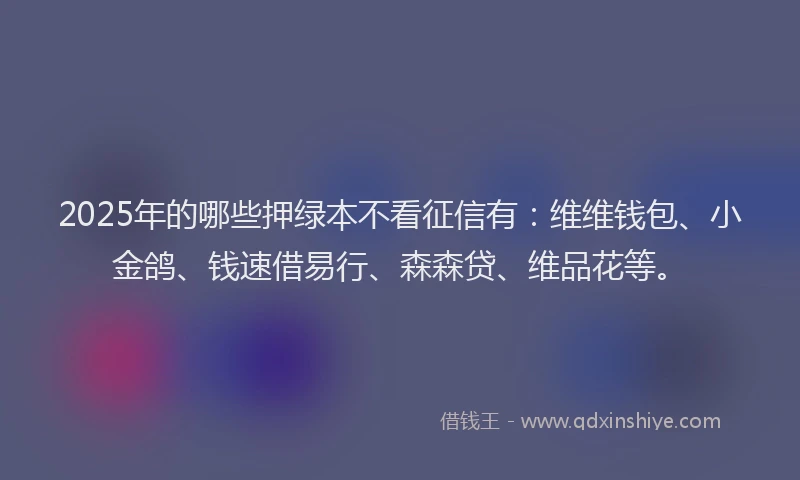 2025年的哪些押绿本不看征信有：维维钱包、小金鸽、钱速借易行、森森贷、维品花等。