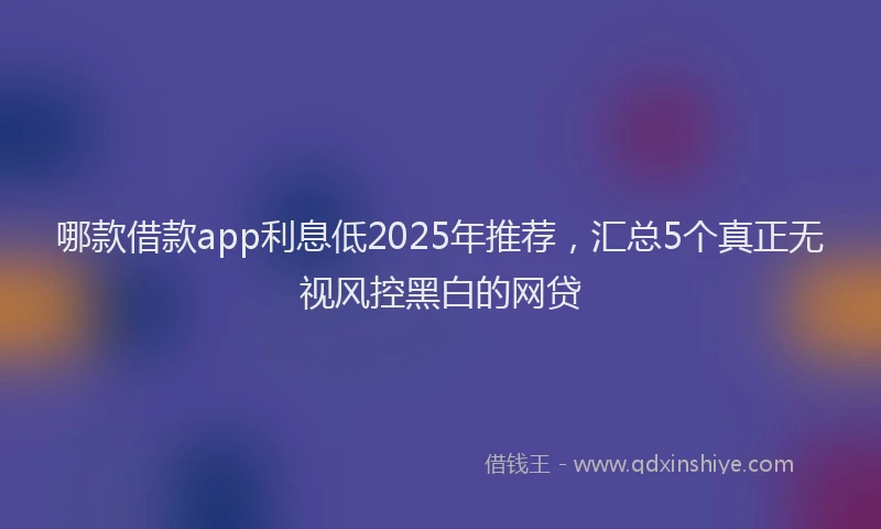 哪款借款app利息低2025年推荐，汇总5个真正无视风控黑白的网贷