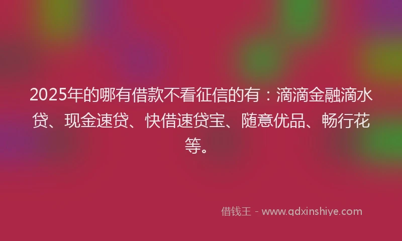 2025年的哪有借款不看征信的有：滴滴金融滴水贷、现金速贷、快借速贷宝、随意优品、畅行花等。