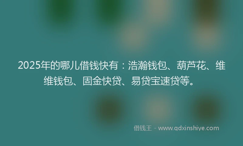 2025年的哪儿借钱快有：浩瀚钱包、葫芦花、维维钱包、固金快贷、易贷宝速贷等。