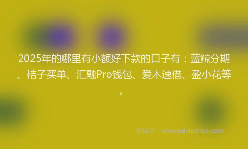 2025年的哪里有小额好下款的口子有：蓝鲸分期、桔子买单、汇融Pro钱包、爱木速借、盈小花等。