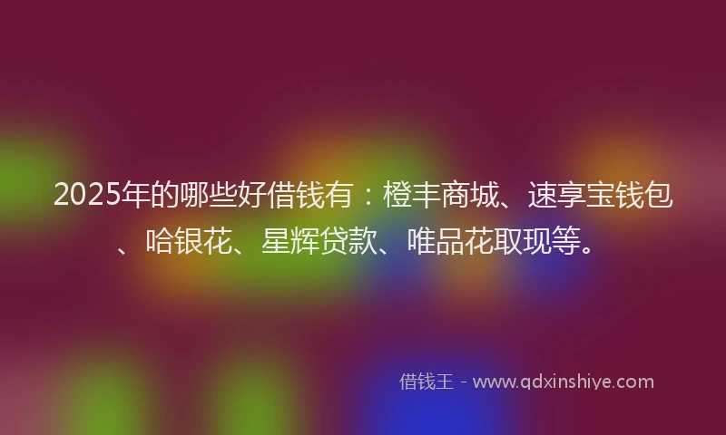 2025年的哪些好借钱有：橙丰商城、速享宝钱包、哈银花、星辉贷款、唯品花取现等。