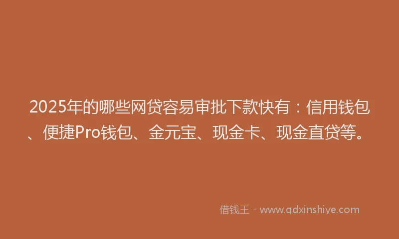 2025年的哪些网贷容易审批下款快有：信用钱包、便捷Pro钱包、金元宝、现金卡、现金直贷等。