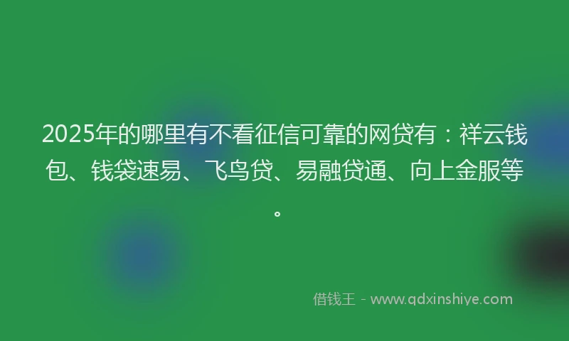 2025年的哪里有不看征信可靠的网贷有：祥云钱包、钱袋速易、飞鸟贷、易融贷通、向上金服等。