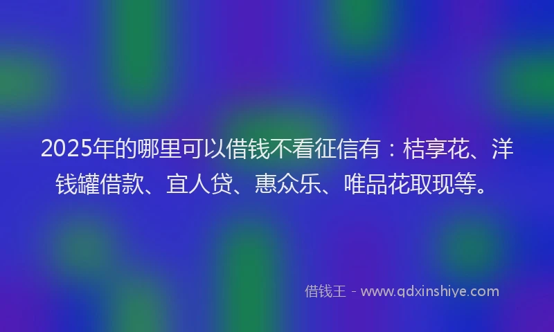2025年的哪里可以借钱不看征信有：桔享花、洋钱罐借款、宜人贷、惠众乐、唯品花取现等。