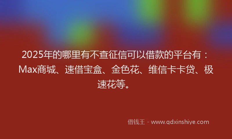 2025年的哪里有不查征信可以借款的平台有：Max商城、速借宝盒、金色花、维信卡卡贷、极速花等。