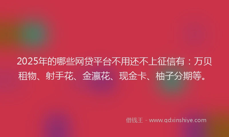 2025年的哪些网贷平台不用还不上征信有：万贝租物、射手花、金瀛花、现金卡、柚子分期等。