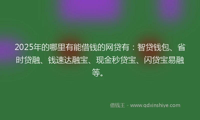 2025年的哪里有能借钱的网贷有：智贷钱包、省时贷融、钱速达融宝、现金秒贷宝、闪贷宝易融等。