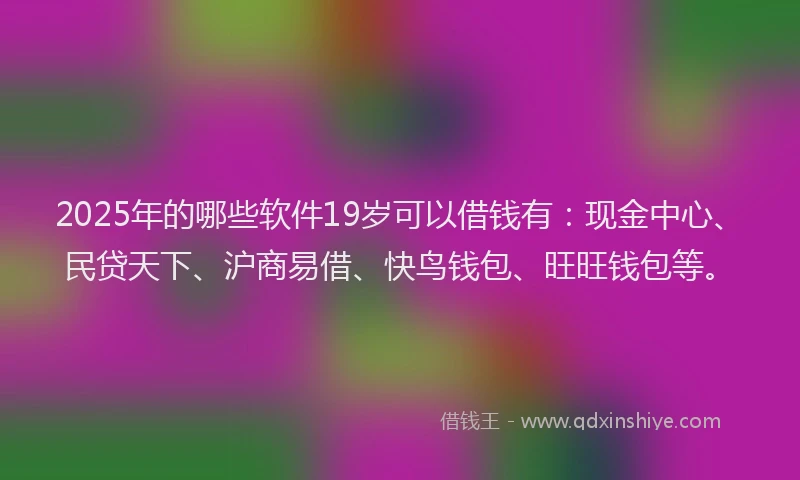 2025年的哪些软件19岁可以借钱有：现金中心、民贷天下、沪商易借、快鸟钱包、旺旺钱包等。
