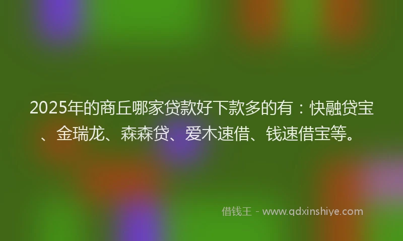 2025年的商丘哪家贷款好下款多的有：快融贷宝、金瑞龙、森森贷、爱木速借、钱速借宝等。