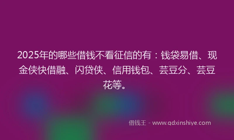2025年的哪些借钱不看征信的有：钱袋易借、现金侠快借融、闪贷侠、信用钱包、芸豆分、芸豆花等。