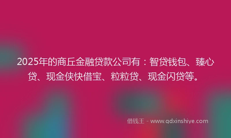 2025年的商丘金融贷款公司有：智贷钱包、臻心贷、现金侠快借宝、粒粒贷、现金闪贷等。