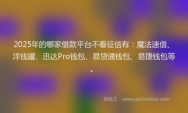 2025年的哪家借款平台不看征信有：魔法速借、洋钱罐、迅达Pro钱包、易贷通钱包、易捷钱包等。