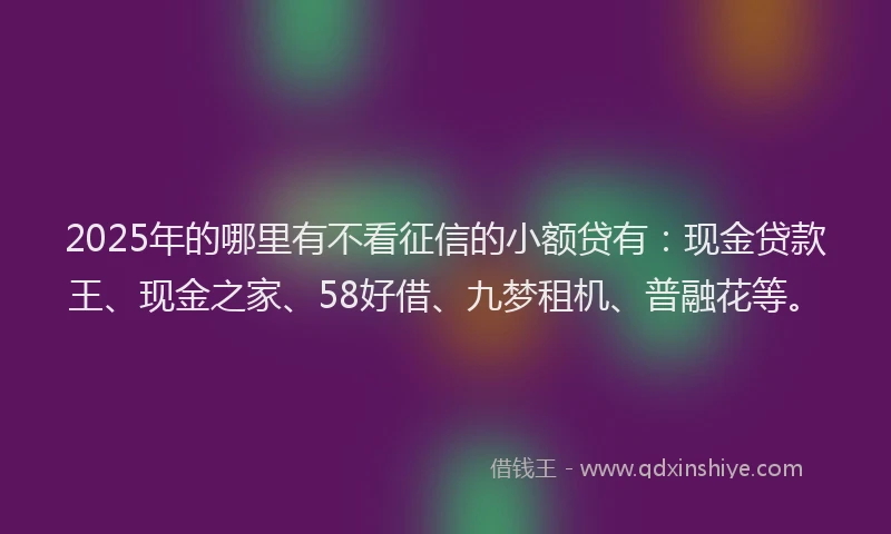 2025年的哪里有不看征信的小额贷有：现金贷款王、现金之家、58好借、九梦租机、普融花等。