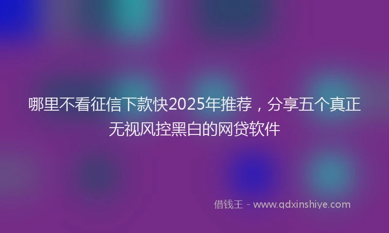 哪里不看征信下款快2025年推荐，分享五个真正无视风控黑白的网贷软件