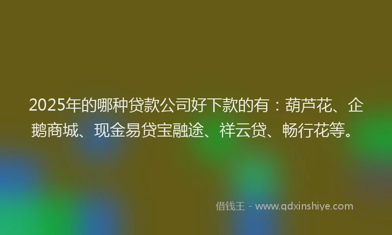 2025年的哪种贷款公司好下款的有：葫芦花、企鹅商城、现金易贷宝融途、祥云贷、畅行花等。