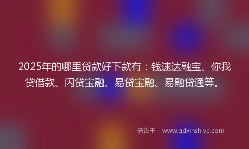 2025年的哪里贷款好下款有：钱速达融宝、你我贷借款、闪贷宝融、易贷宝融、易融贷通等。