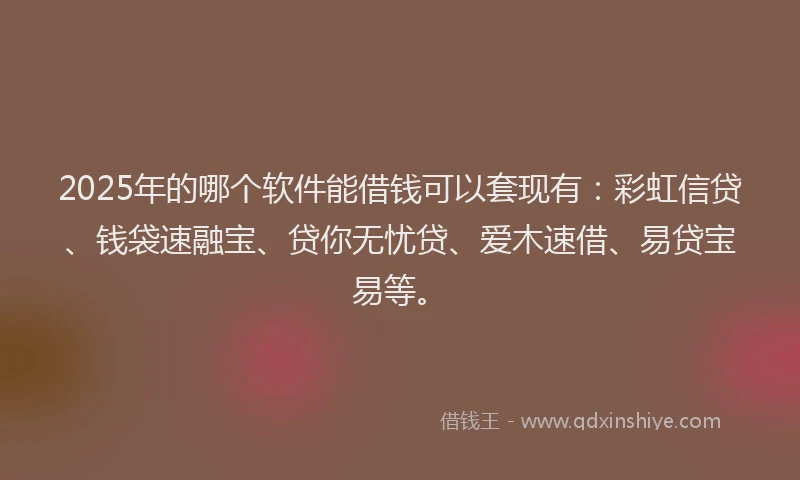 2025年的哪个软件能借钱可以套现有：彩虹信贷、钱袋速融宝、贷你无忧贷、爱木速借、易贷宝易等。