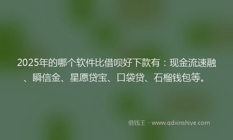 2025年的哪个软件比借呗好下款有：现金流速融、瞬信金、星愿贷宝、口袋贷、石榴钱包等。