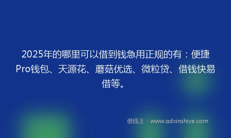 2025年的哪里可以借到钱急用正规的有：便捷Pro钱包、天源花、蘑菇优选、微粒贷、借钱快易借等。