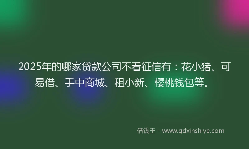 2025年的哪家贷款公司不看征信有：花小猪、可易借、手中商城、租小新、樱桃钱包等。