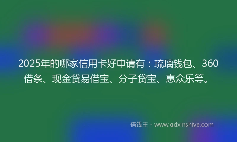 2025年的哪家信用卡好申请有：琉璃钱包、360借条、现金贷易借宝、分子贷宝、惠众乐等。