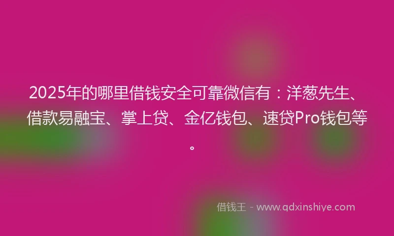 2025年的哪里借钱安全可靠微信有：洋葱先生、借款易融宝、掌上贷、金亿钱包、速贷Pro钱包等。