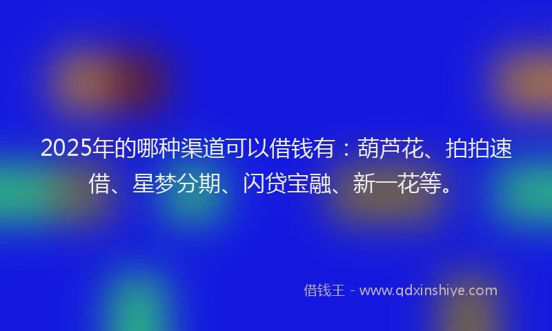 2025年的哪种渠道可以借钱有：葫芦花、拍拍速借、星梦分期、闪贷宝融、新一花等。