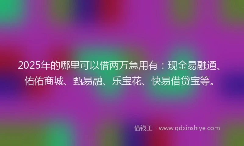2025年的哪里可以借两万急用有：现金易融通、佑佑商城、甄易融、乐宝花、快易借贷宝等。