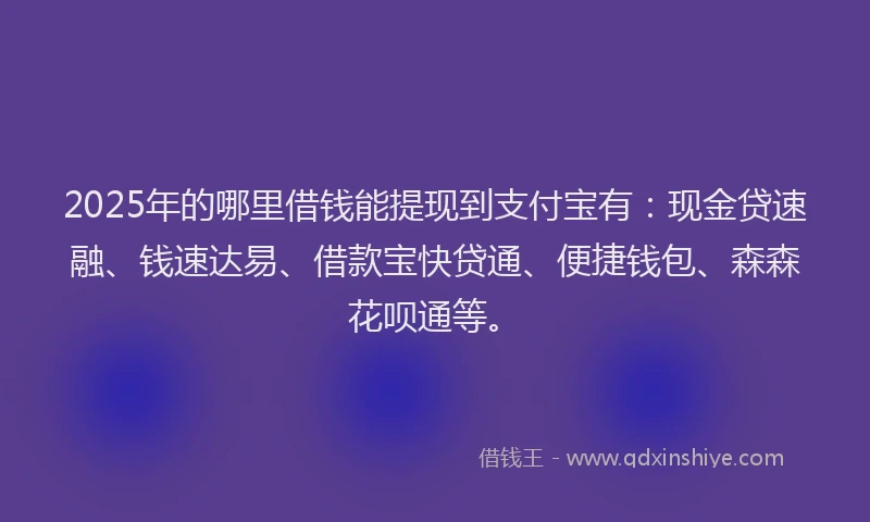 2025年的哪里借钱能提现到支付宝有：现金贷速融、钱速达易、借款宝快贷通、便捷钱包、森森花呗通等。