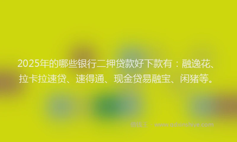 2025年的哪些银行二押贷款好下款有：融逸花、拉卡拉速贷、速得通、现金贷易融宝、闲猪等。