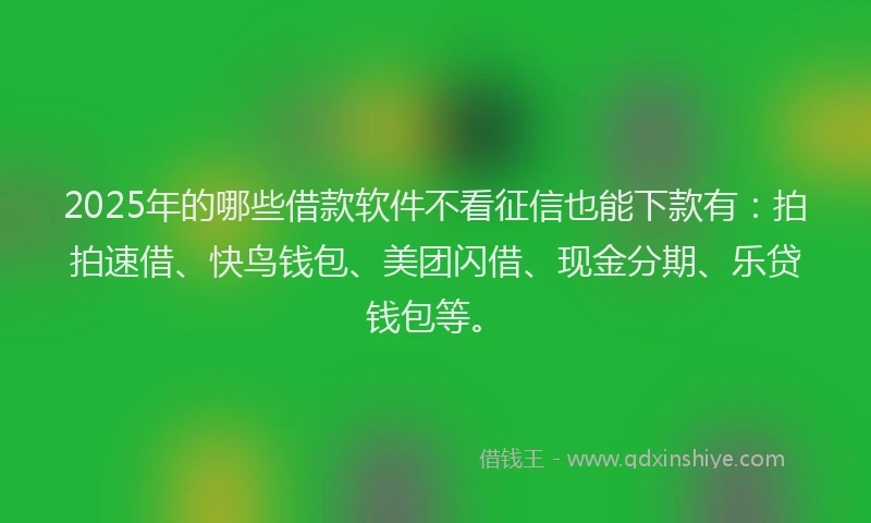 2025年的哪些借款软件不看征信也能下款有：拍拍速借、快鸟钱包、美团闪借、现金分期、乐贷钱包等。