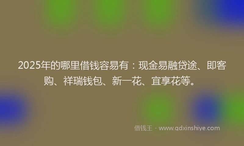 2025年的哪里借钱容易有：现金易融贷途、即客购、祥瑞钱包、新一花、宜享花等。