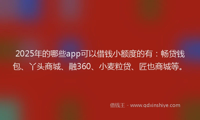 2025年的哪些app可以借钱小额度的有：畅贷钱包、丫头商城、融360、小麦粒贷、匠也商城等。