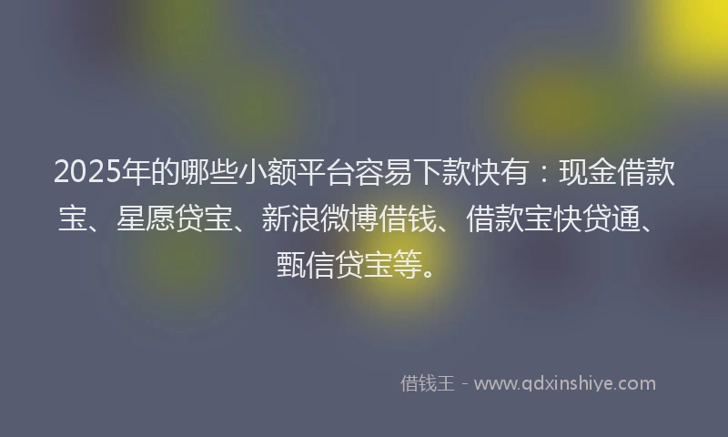 2025年的哪些小额平台容易下款快有：现金借款宝、星愿贷宝、新浪微博借钱、借款宝快贷通、甄信贷宝等。