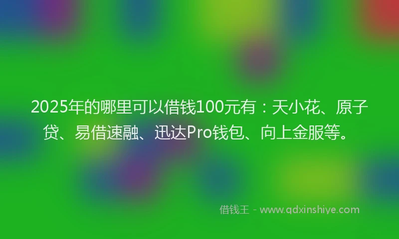 2025年的哪里可以借钱100元有：天小花、原子贷、易借速融、迅达Pro钱包、向上金服等。