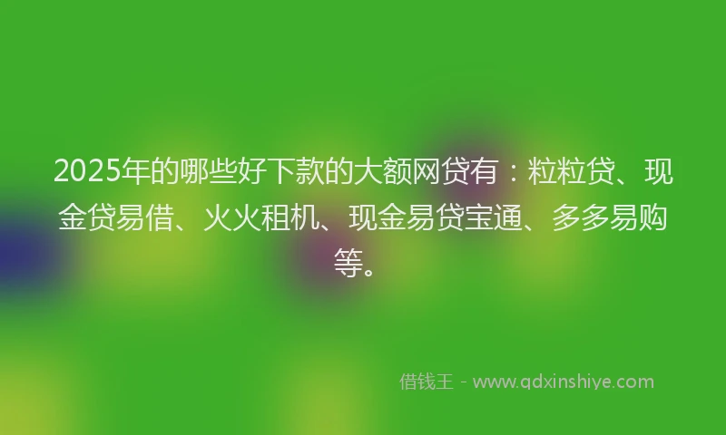 2025年的哪些好下款的大额网贷有：粒粒贷、现金贷易借、火火租机、现金易贷宝通、多多易购等。